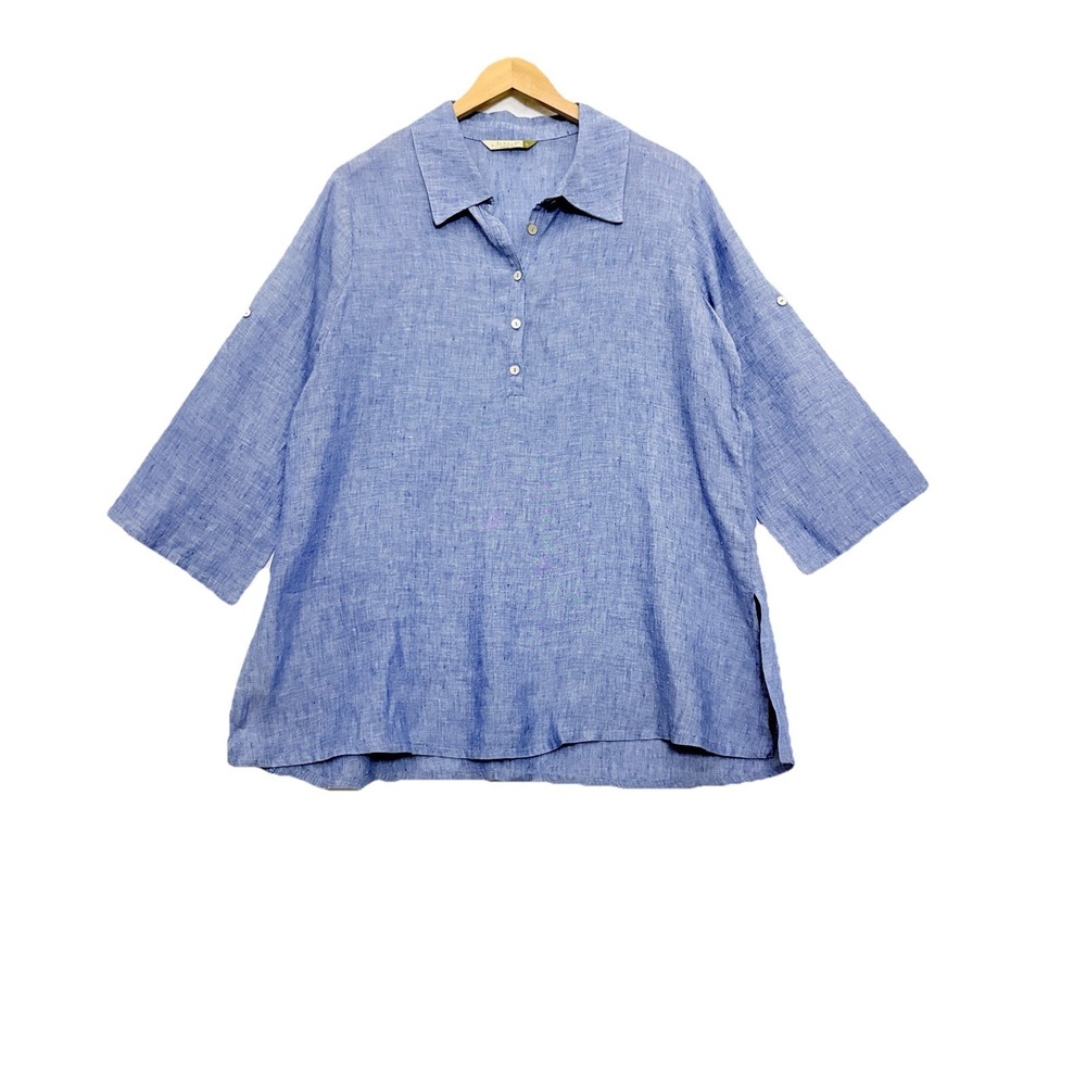 Chalet 100% Linen Oversized Button Tunic Blouse Women's Size L Beach Coastal